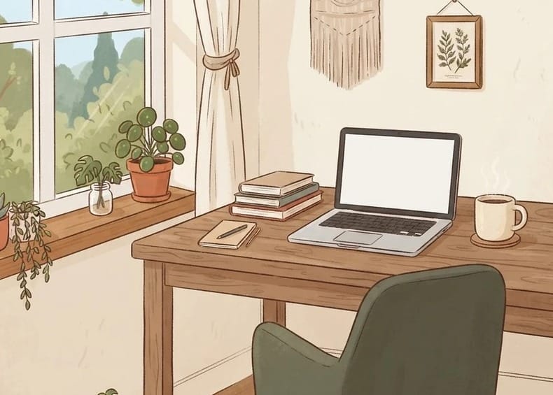 A cozy desk setup